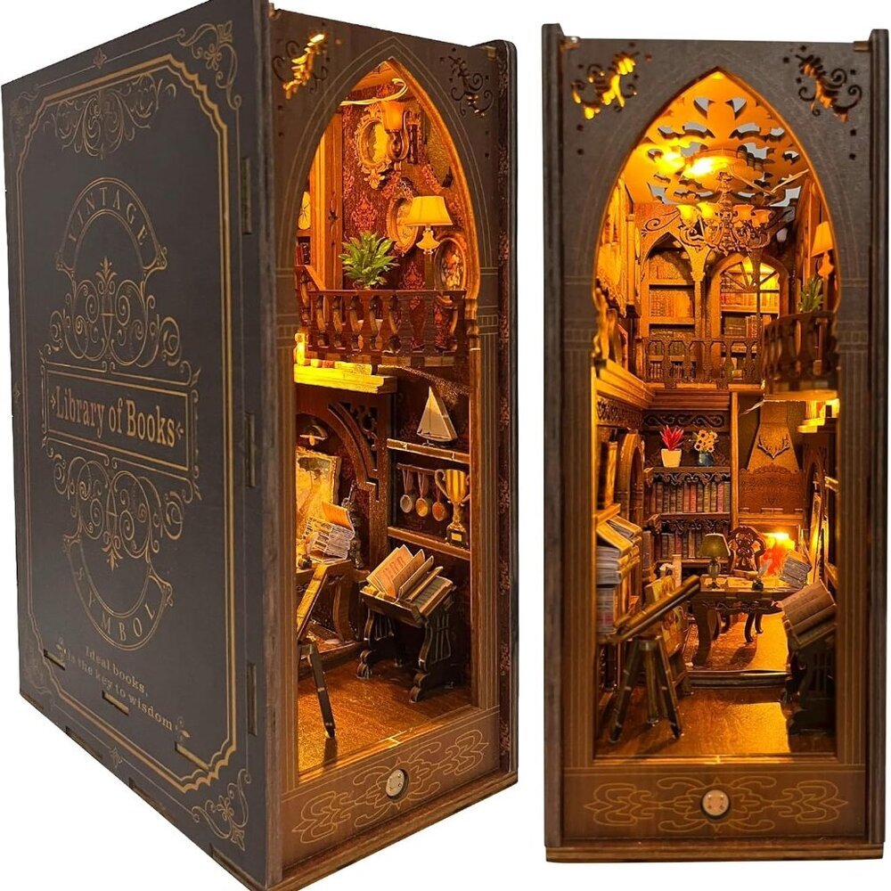 Book Nook Kit - DIY Doll House Booknook, Book Nook Miniature Kit for Bookshelf D